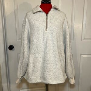 Peerless Garments 1/4 Zip Pullover Sweatshirt Gray / White Mens Large